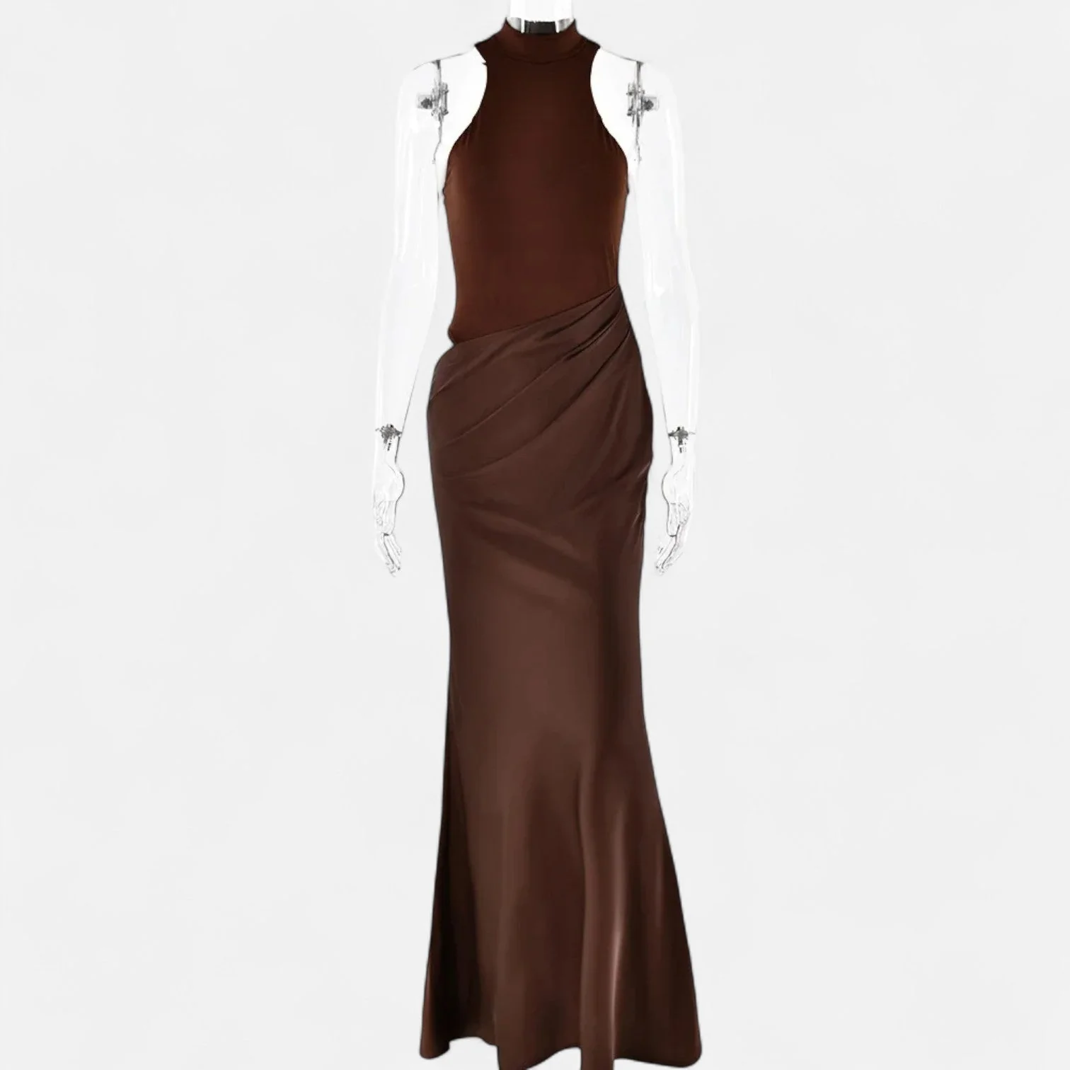 Women’s Satin Cut-Out Maxi Dress Silky Grace Sculpted Elegance - Image 9