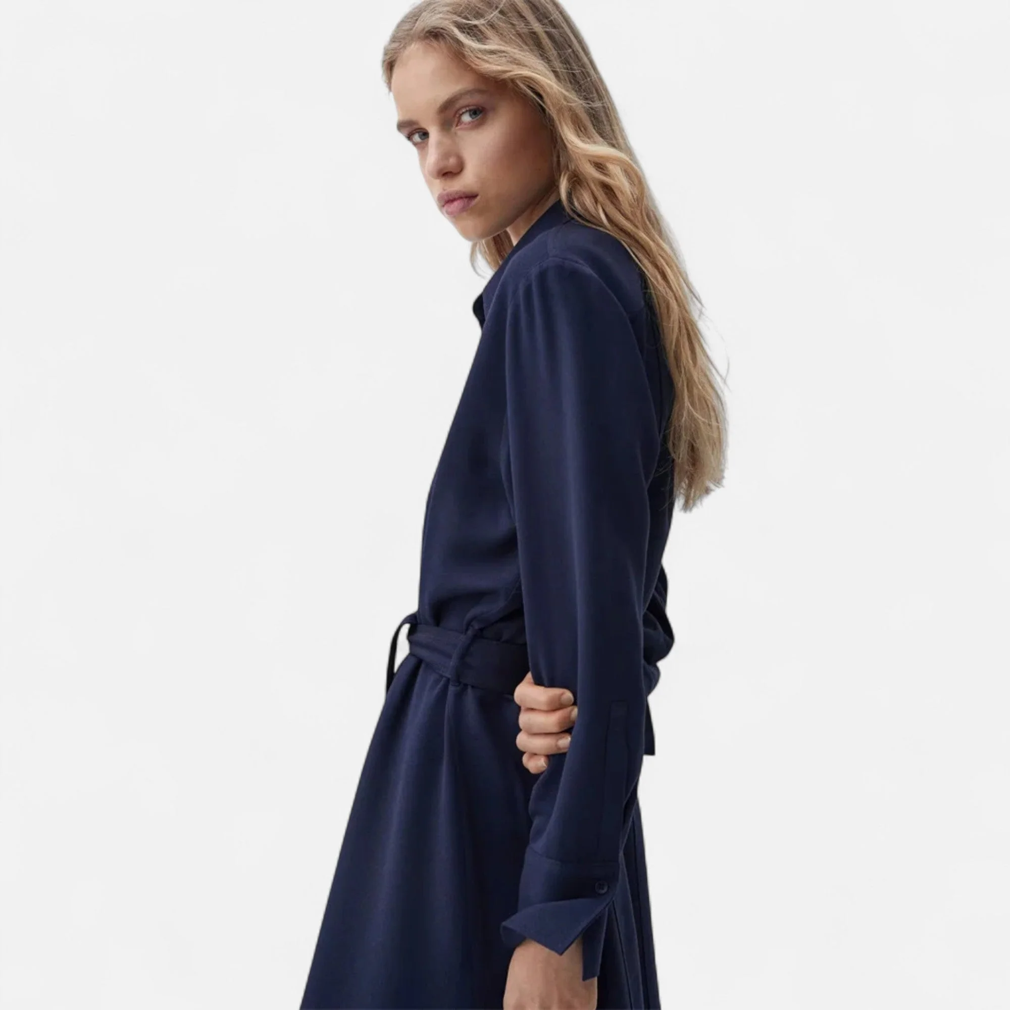 Women’s Slim-Fit Cotton-Blend Midi Dress with Belt - Image 5