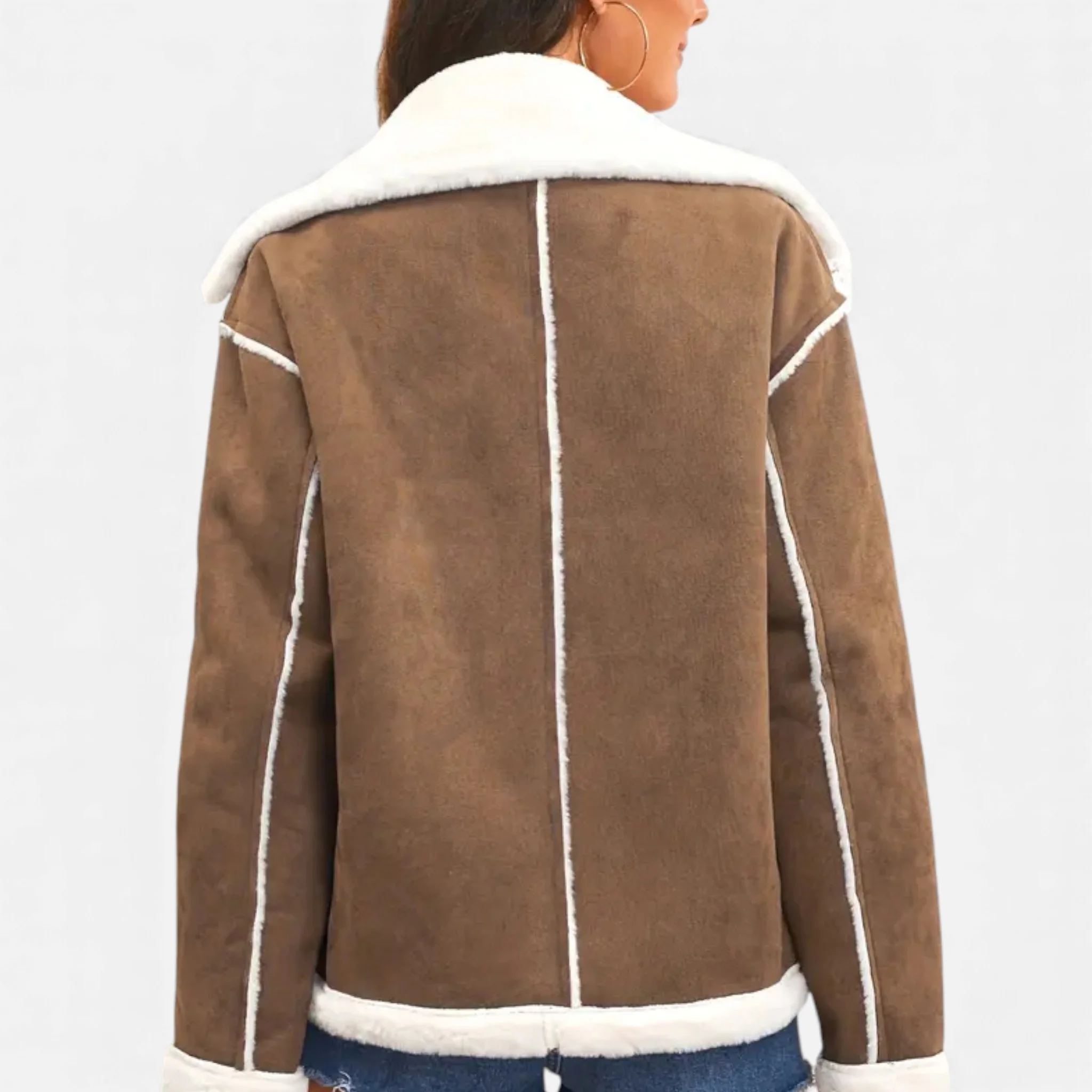 Women’s Suede Jacket with White Fur Lining - Image 11