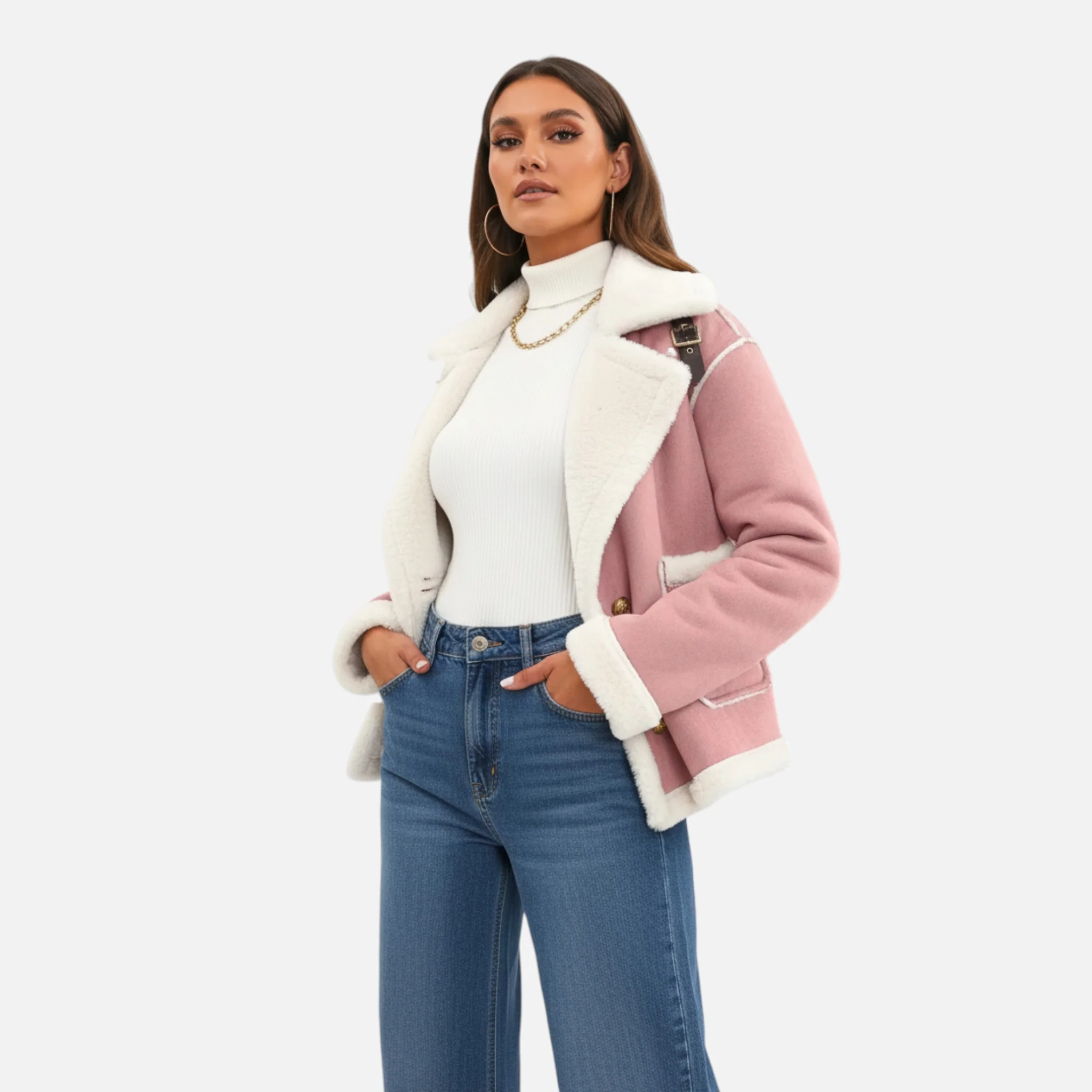Women’s Suede Jacket with White Fur Lining - Image 12