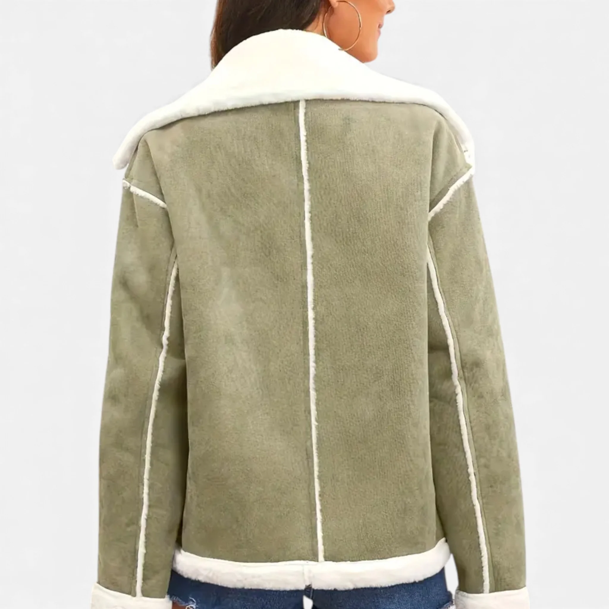 Women’s Suede Jacket with White Fur Lining - Image 13