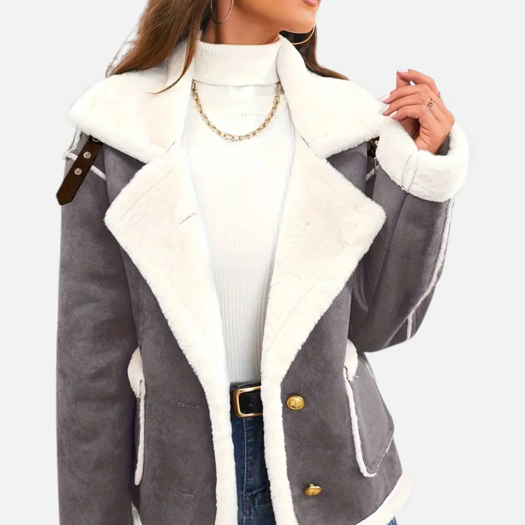 Women’s Suede Jacket with White Fur Lining - Image 3
