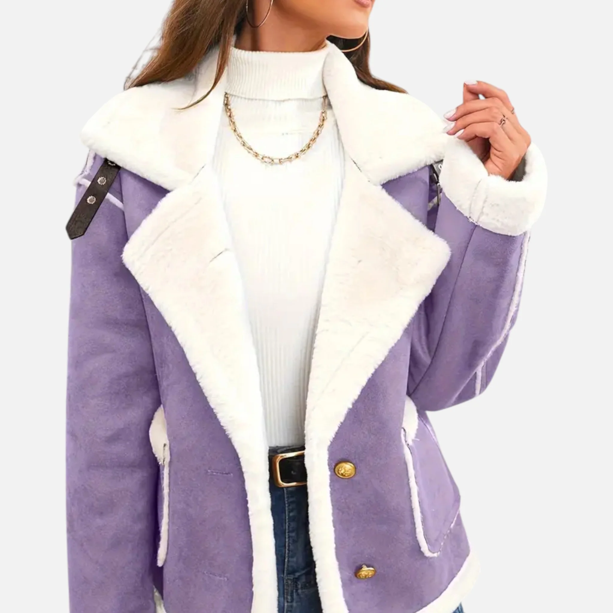 Women’s Suede Jacket with White Fur Lining - Image 4