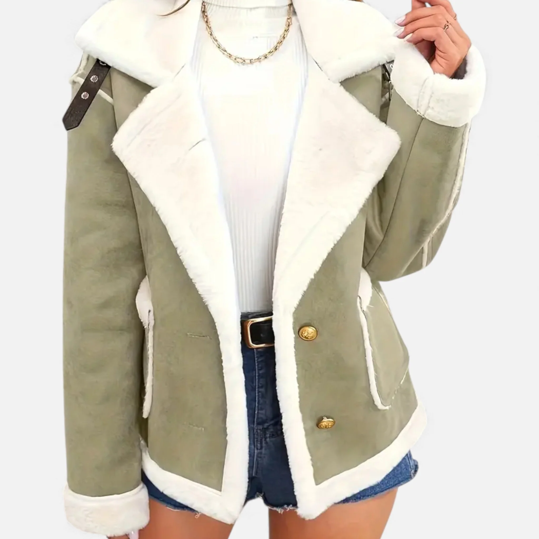 Women’s Suede Jacket with White Fur Lining - Image 5