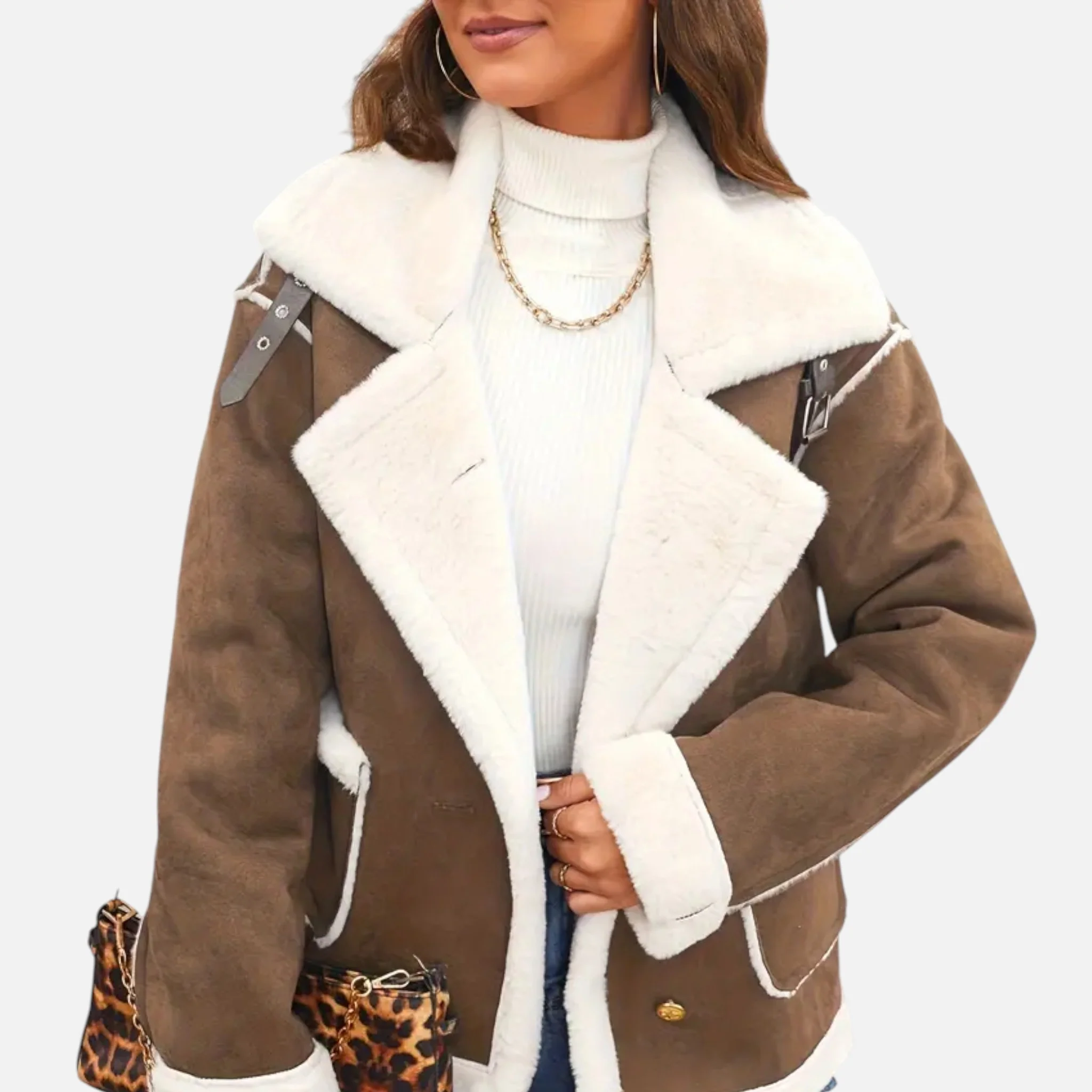 Women’s Suede Jacket with White Fur Lining - Image 6
