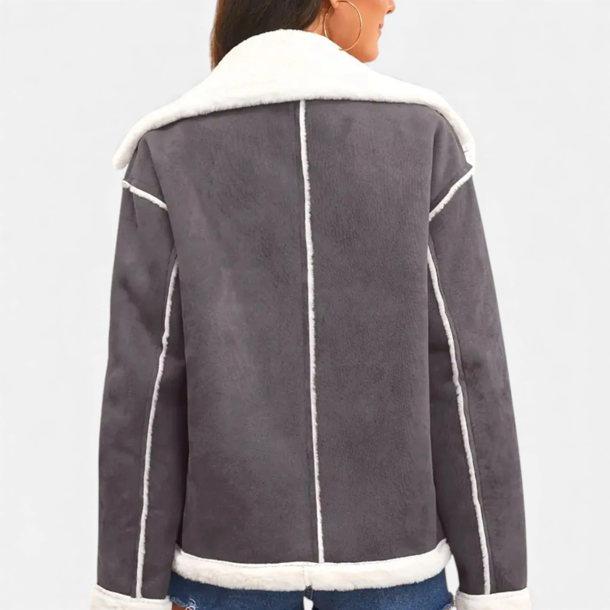 Women’s Suede Jacket with White Fur Lining - Image 7