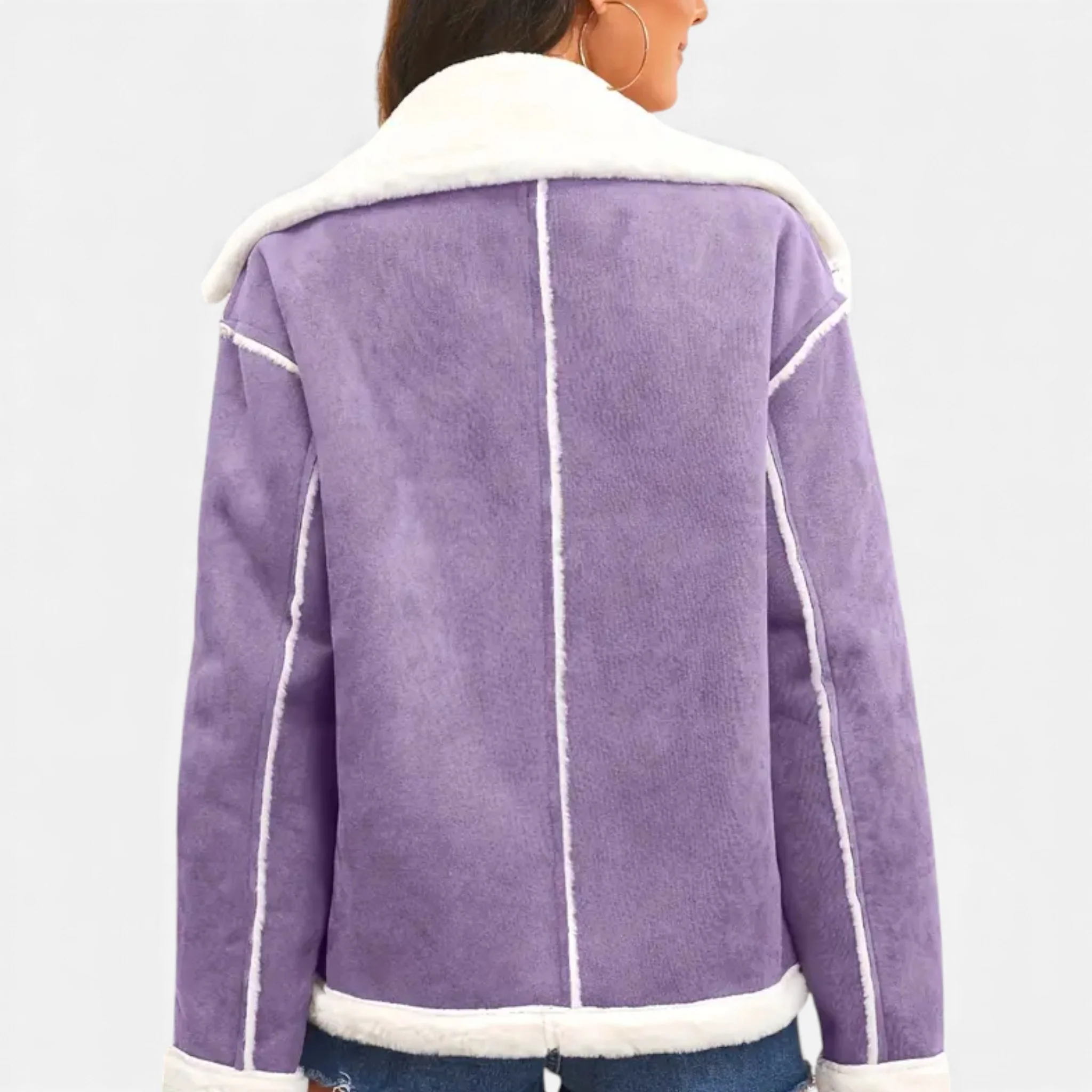 Women’s Suede Jacket with White Fur Lining - Image 8