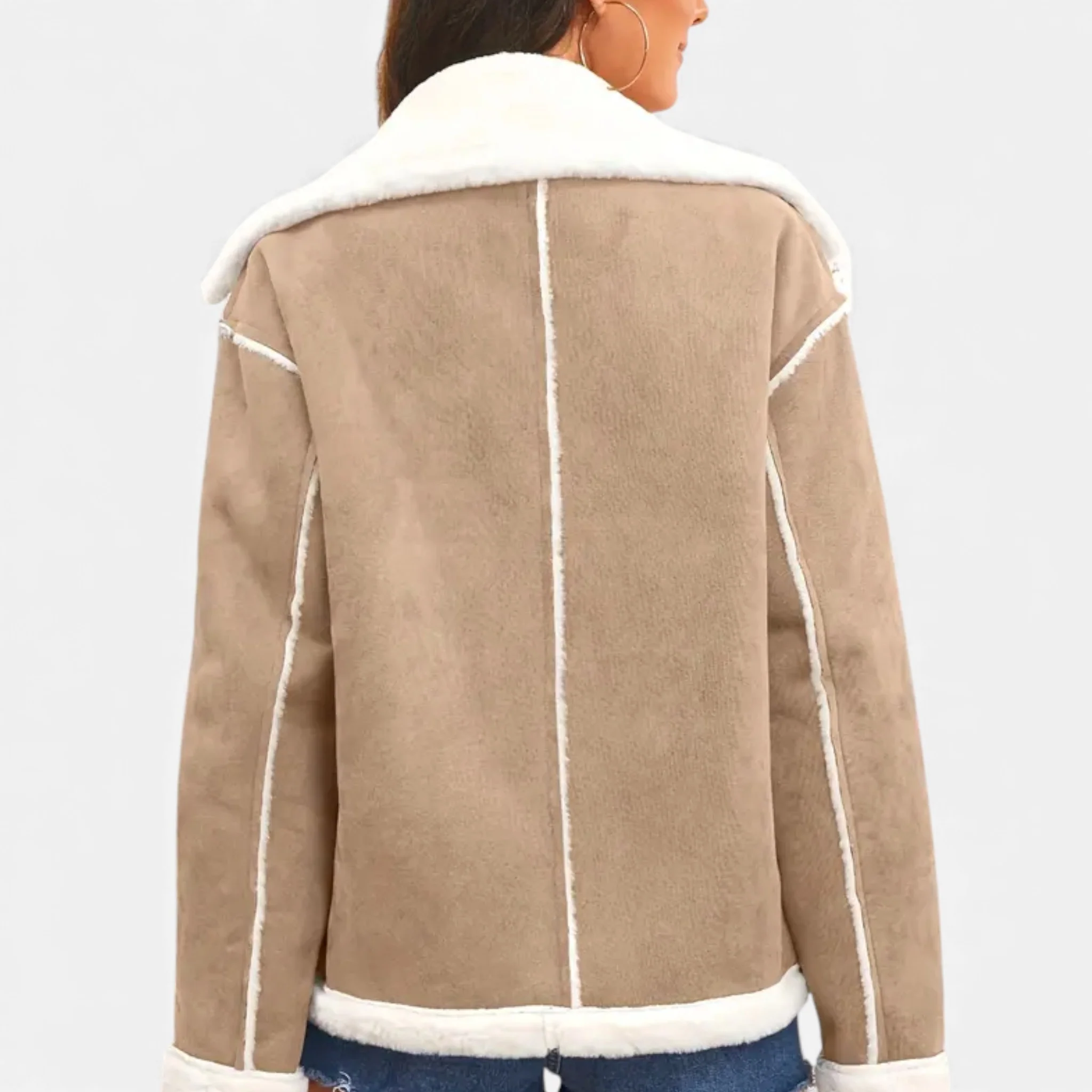 Women’s Suede Jacket with White Fur Lining - Image 9