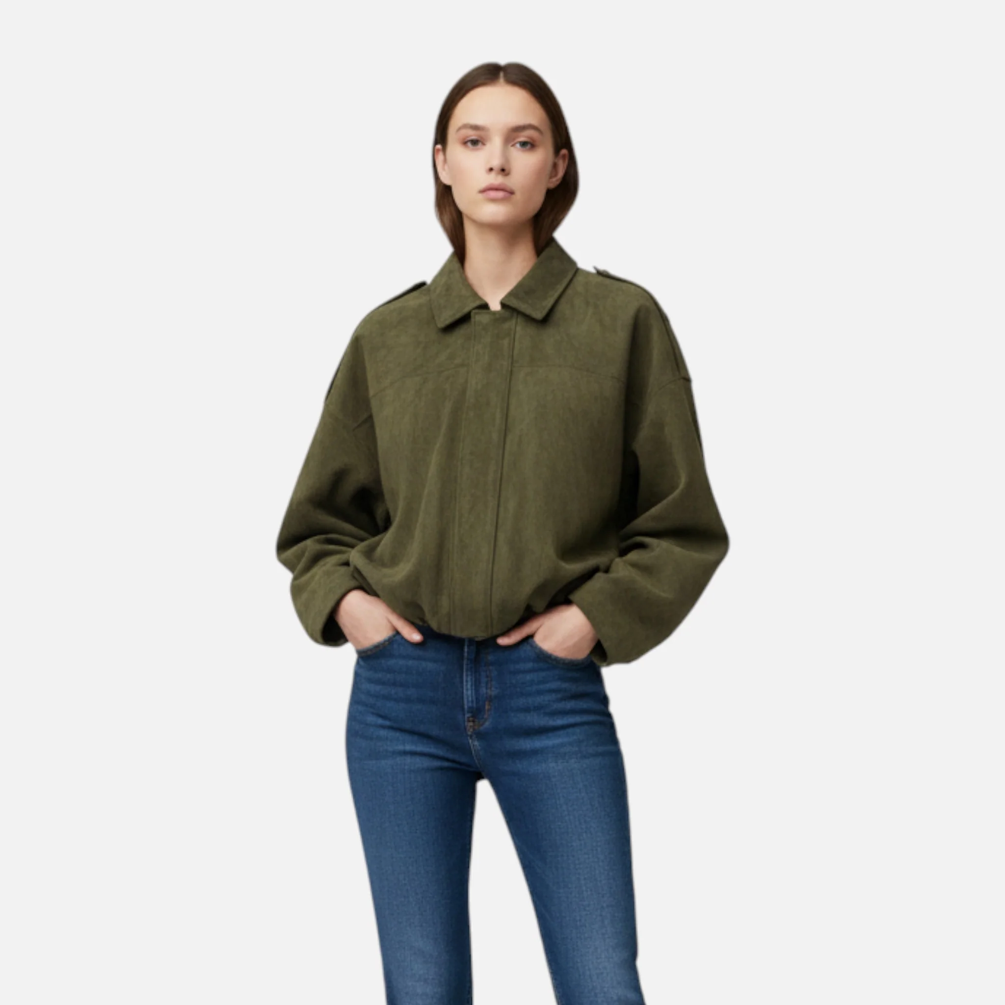 Women’s Suede Loose-Fit Zipped Jacket - Image 7