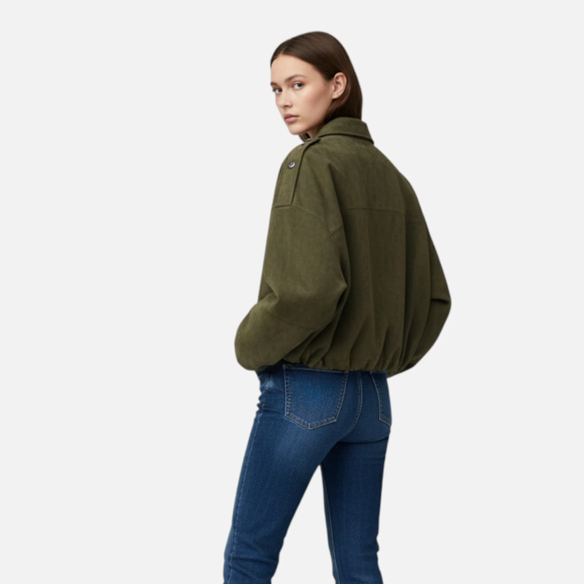 Women’s Suede Loose-Fit Zipped Jacket - Image 8