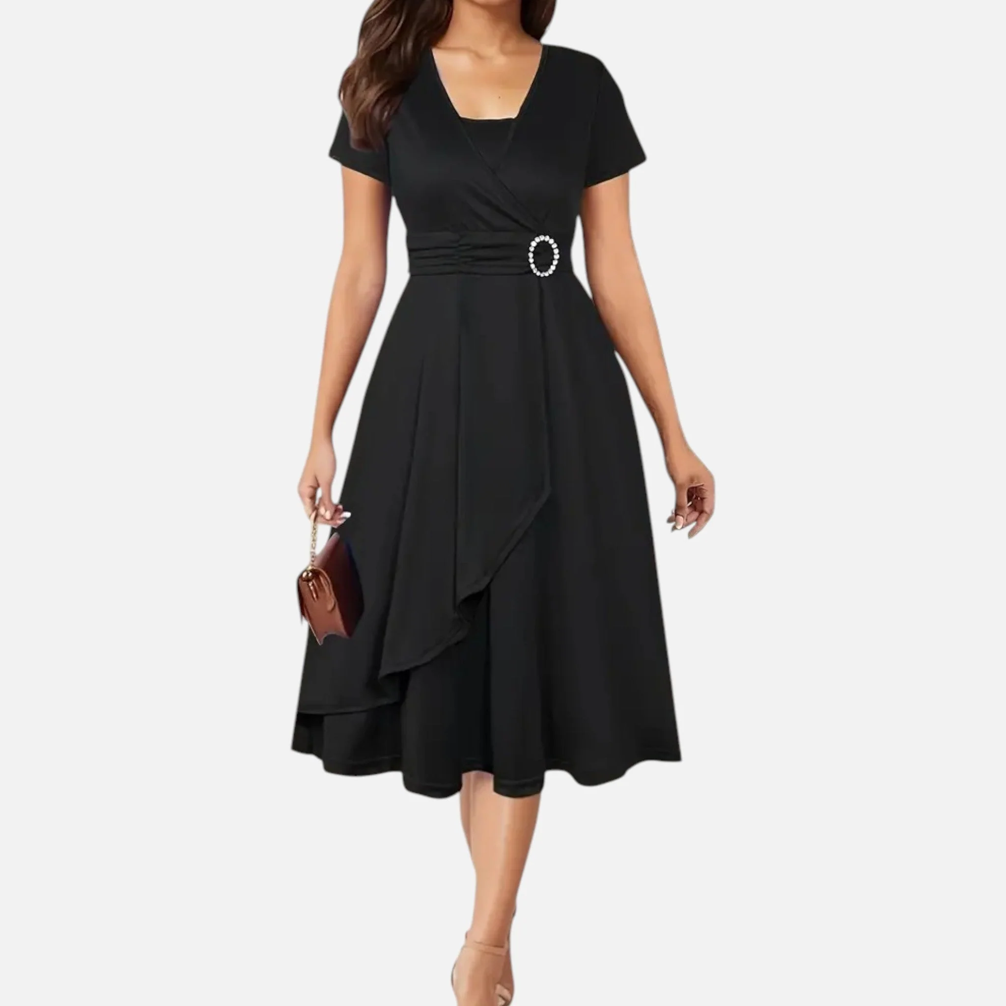 Women’s V-Neck Evening Dress with short sleeves - Image 4