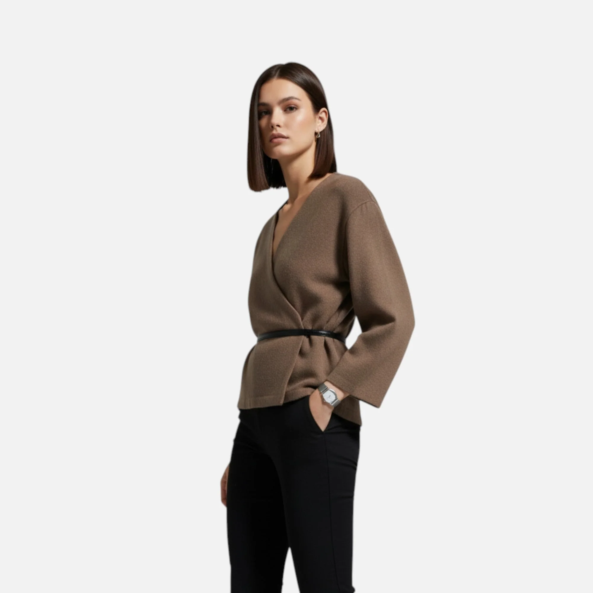 Women's Elegant Wrap Sweater with Belt - Image 3