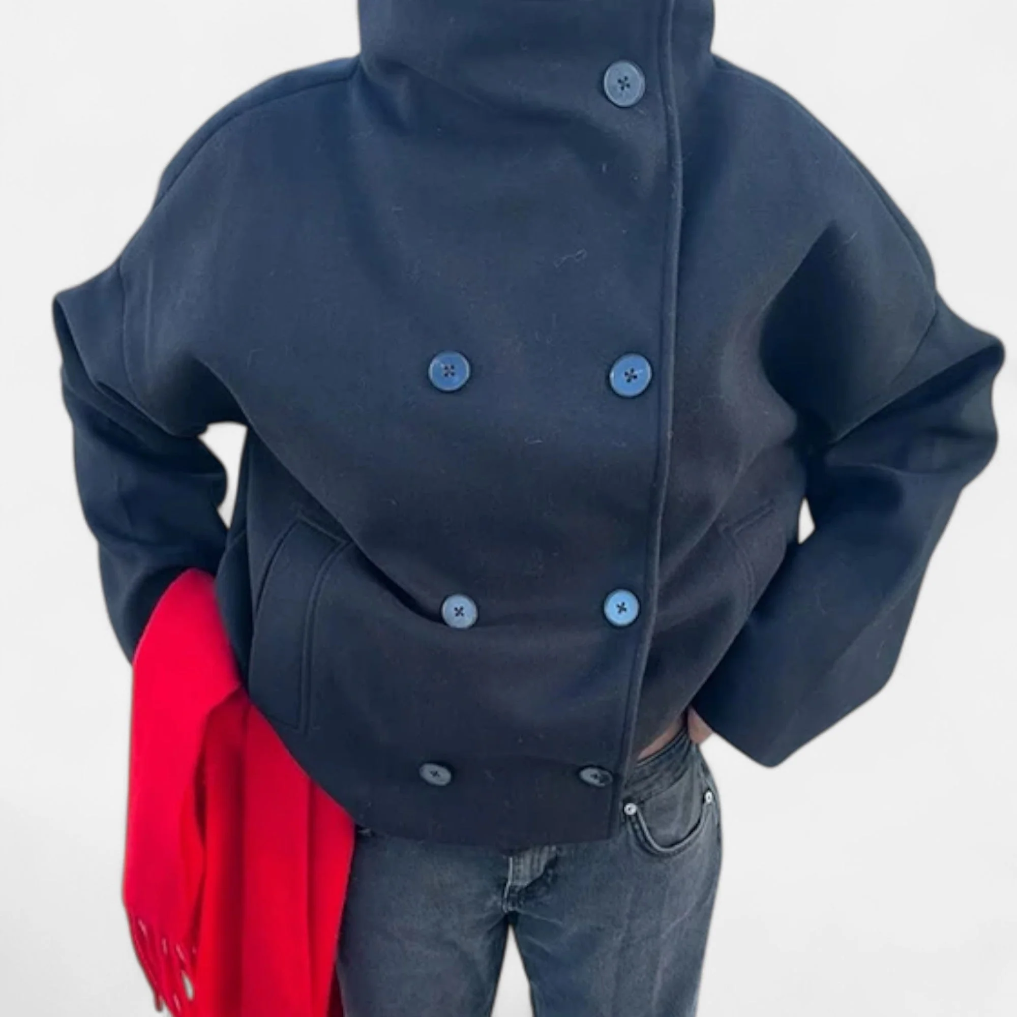 Women's Short Coat with Chic High Collar - Image 10