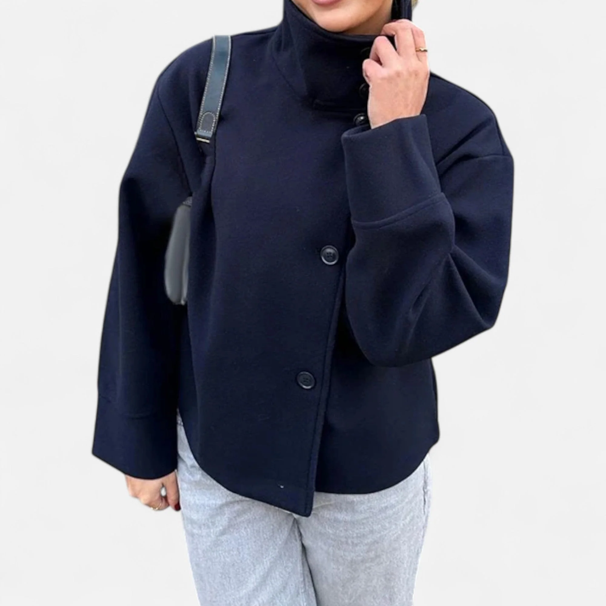 Women's Short Coat with Chic High Collar - Image 15