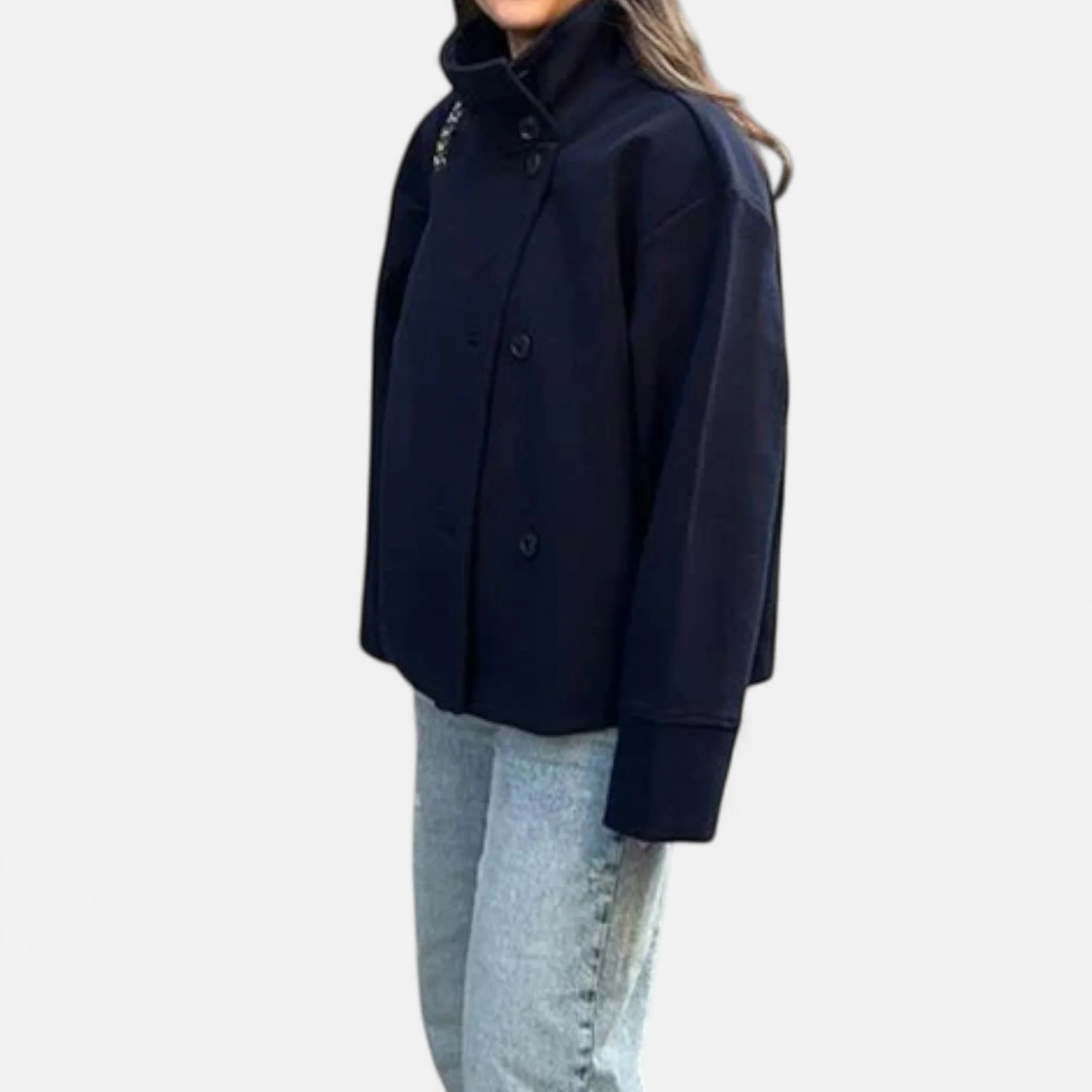Women's Short Coat with Chic High Collar - Image 16